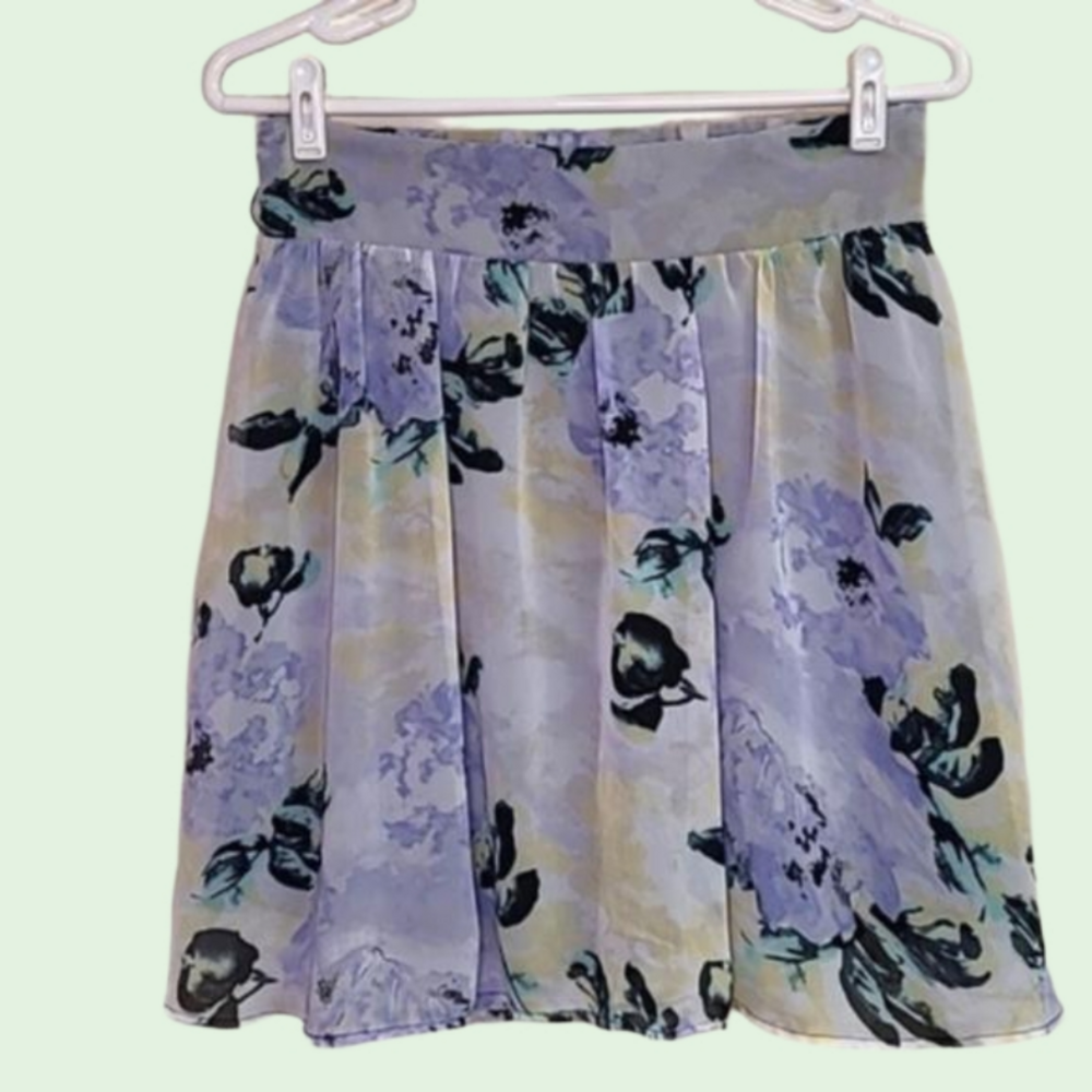 Maurices floral blue and yellow mini skirt. Black lining. Sz. M